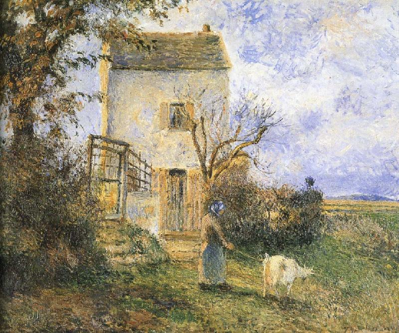 Camille Pissarro Farmhouse in front of women and sheep oil painting image